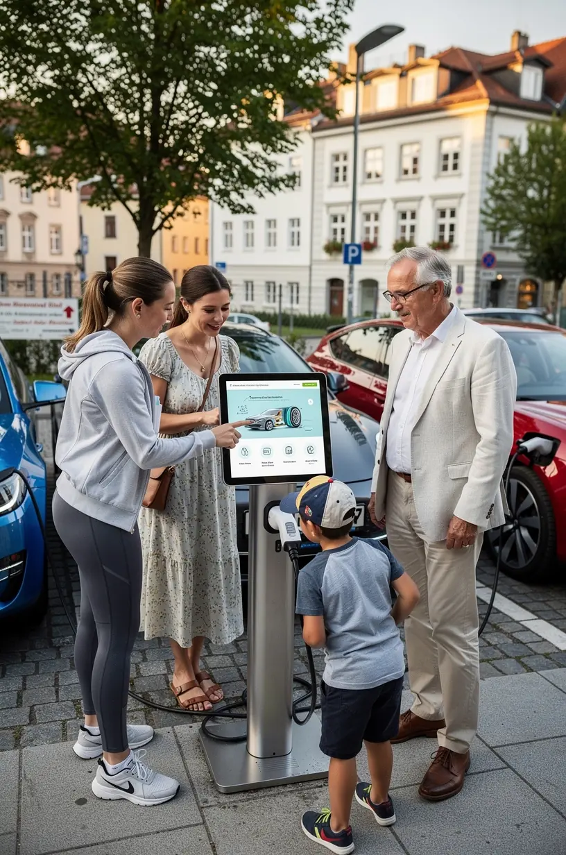 Elektrofahrzeug steht auf Hebebühne zur Inspektion der Unterseite und Wartung der Bremsen
